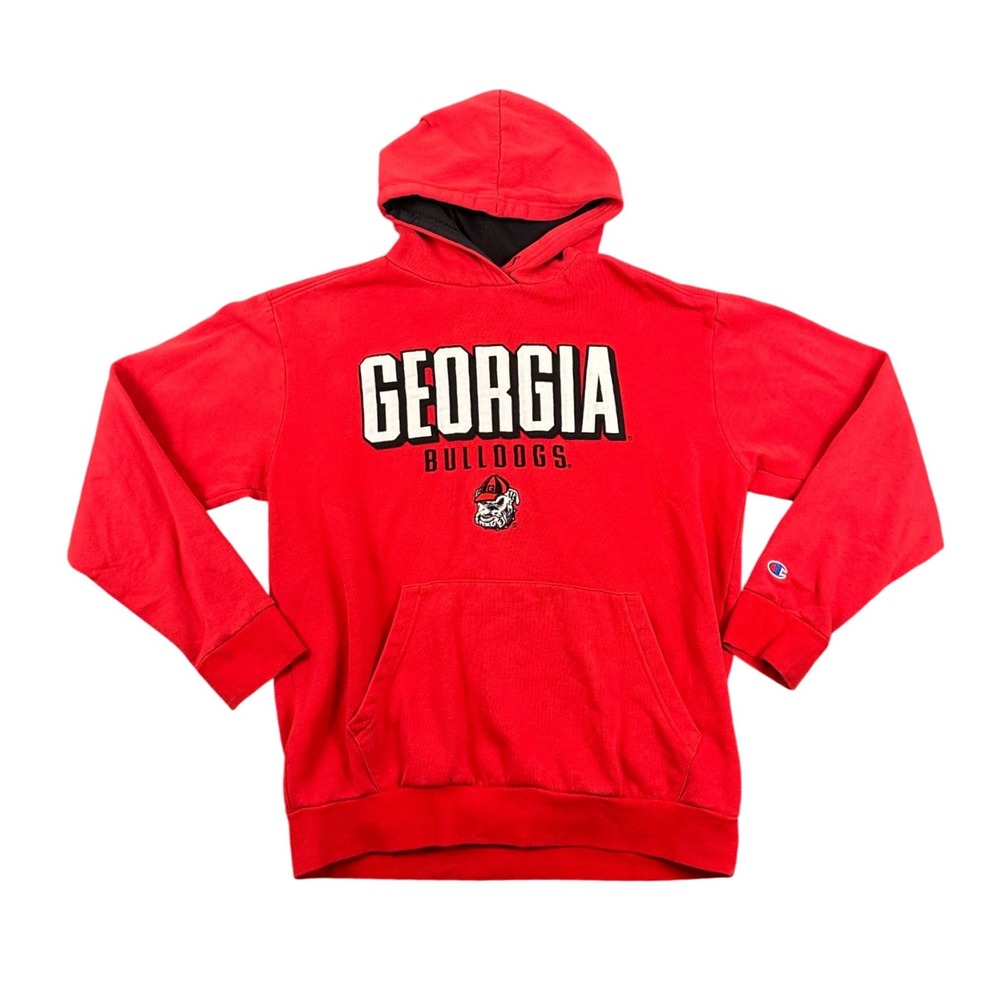Champion Georgia Bulldogs Hoodie Mens Medium Red Stitched Logo Mascot Pullover